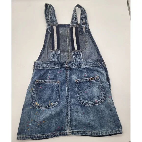 Polo Ralph Lauren Girls Denim Paint Splash Overall Dress SZ 5 - Picture 2 of 9